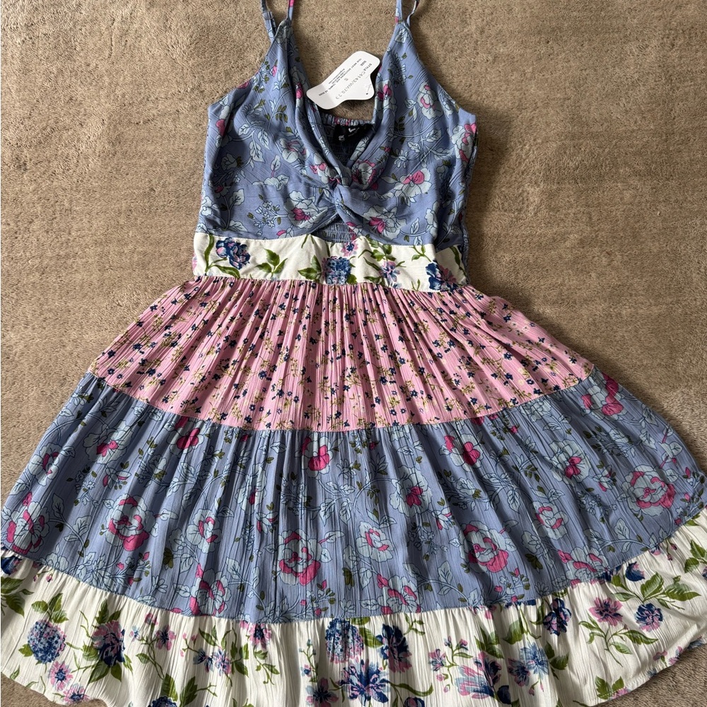 Angie Floral Tiered Sundress -Purple, Pink & Cream, Size Small